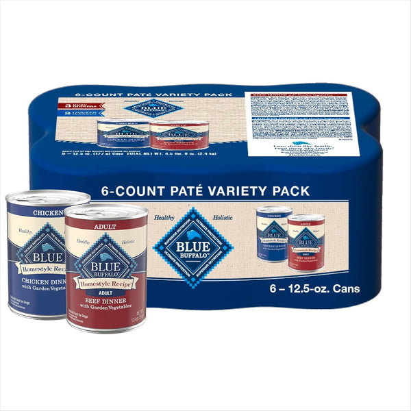 Delicious Homestyle Recipe Adult Wet Dog Food Variety Pack - Natural Chicken & Beef Dinner, 12.5-Oz Cans (6 Count, 3 of Each)