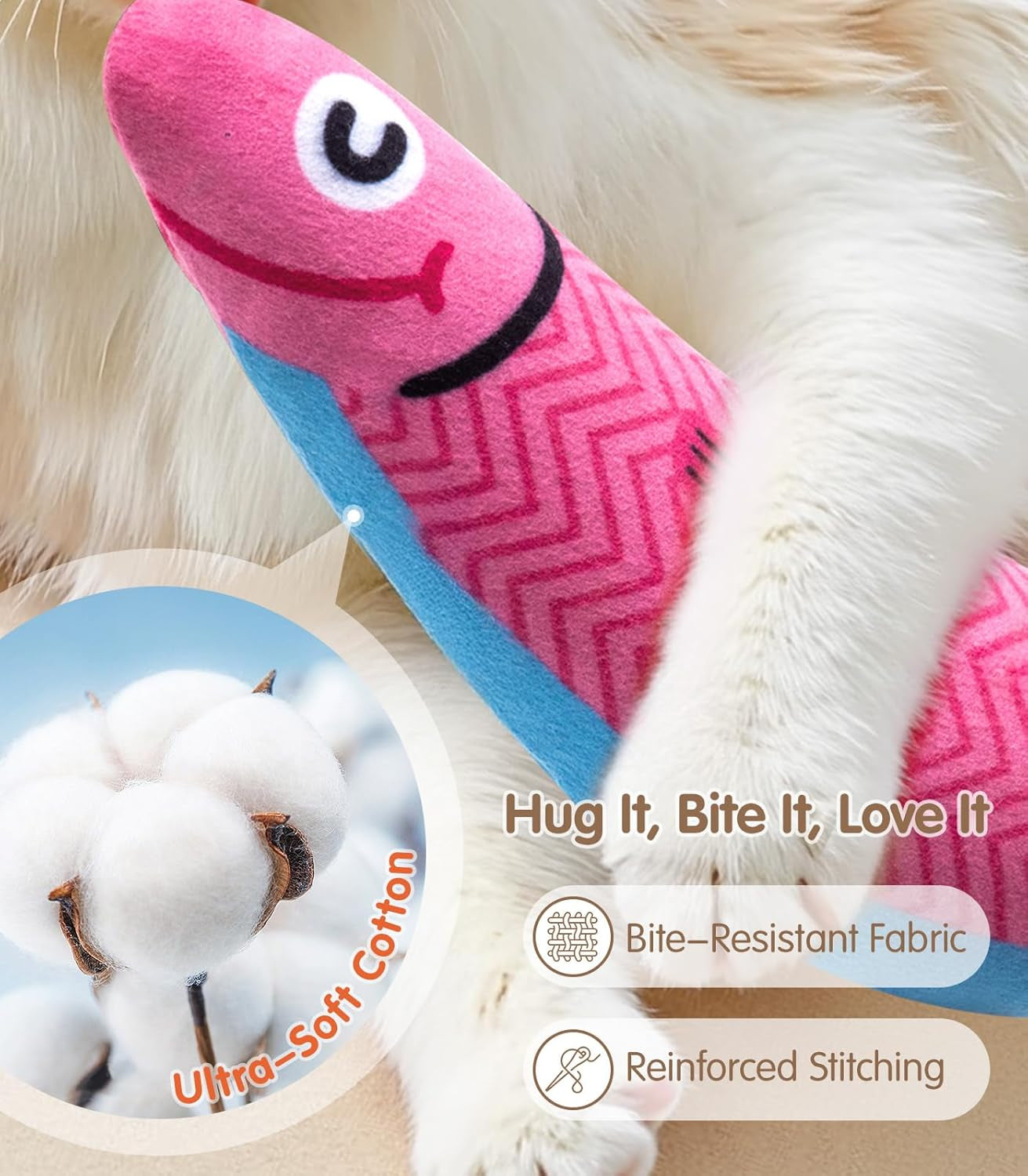 Soft chew cat toy with catnip and silvervine
