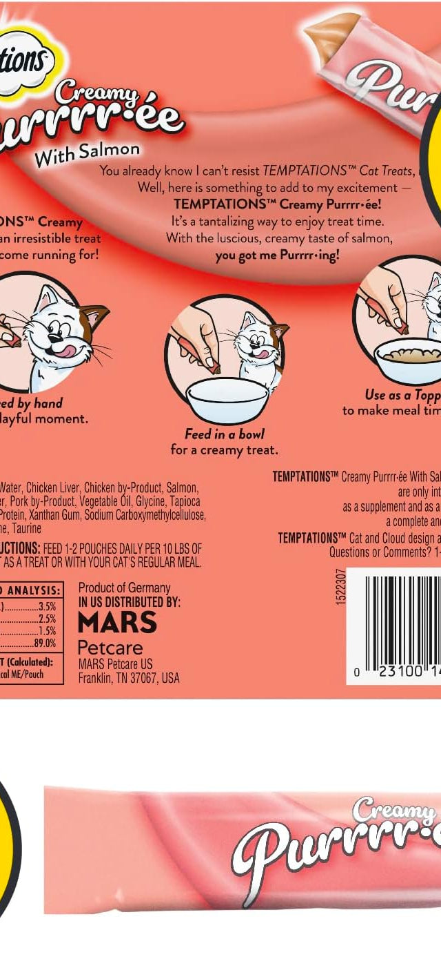 Creamy Puree Squeezable Lickable Wet Cat Treats with Salmon, 0.42 Oz. Tubes, 24 Count