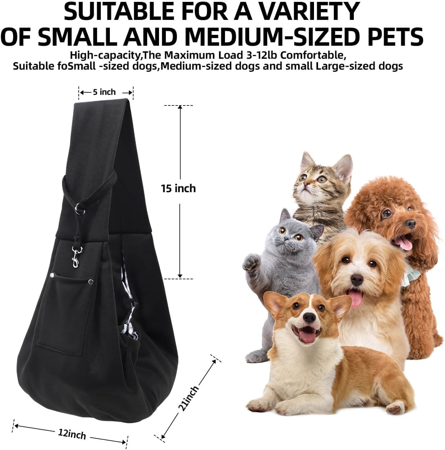 Pet sling carrier for small dogs and puppies