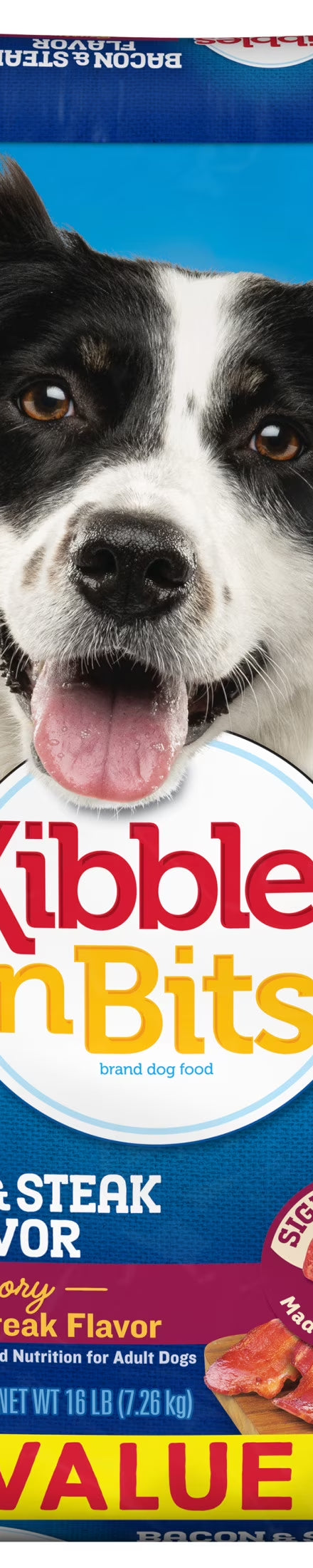 Kibbles 'N Bits Dry Dog Food for Adult Dogs, Savory Bacon & Steak Flavor, 16 Lb. Bag
