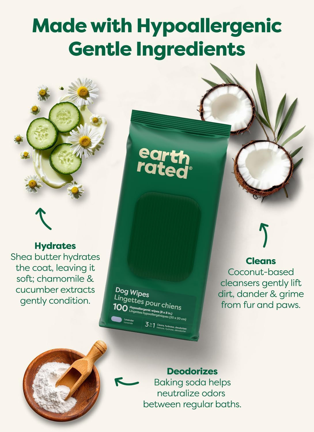 Hypoallergenic dog grooming wipes for paws and body