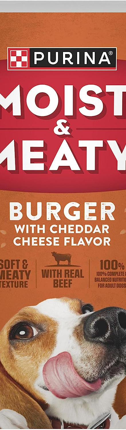 Purina Moist & Meaty Burger with Cheddar Cheese Flavor Soft Dog Food Pouches – 36 Count
