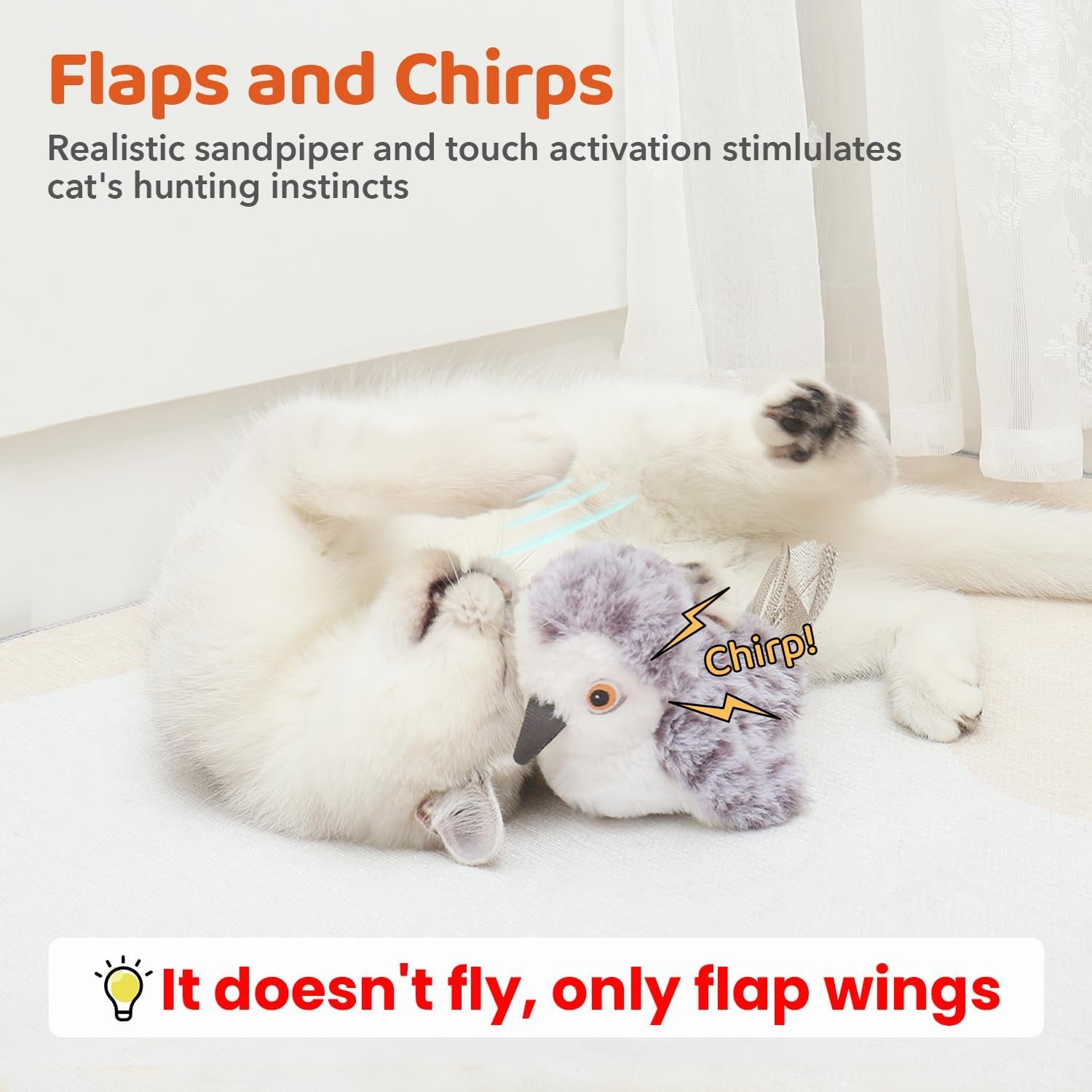 Chirping cat toy for play and enrichment