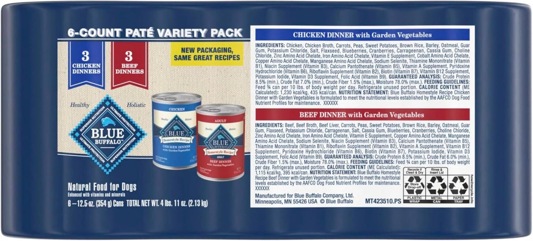 Homestyle Recipe Adult Wet Dog Food, Made with Natural Ingredients, Chicken and Beef Dinner Variety Pack, 12.5-Oz Cans (6 Count, 3 of Each)