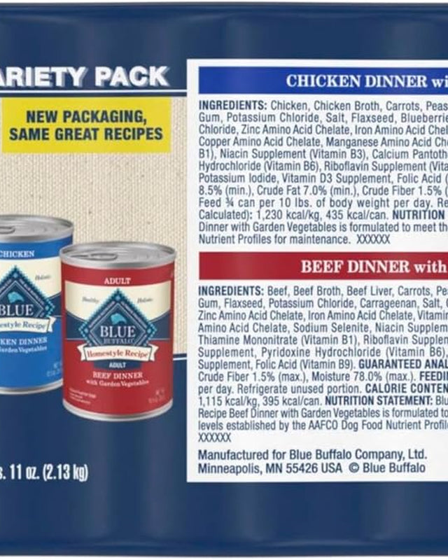 Homestyle Recipe Adult Wet Dog Food, Made with Natural Ingredients, Chicken and Beef Dinner Variety Pack, 12.5-Oz Cans (6 Count, 3 of Each)