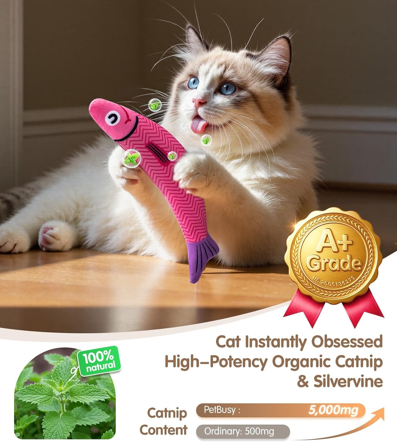 Interactive catnip kicker toy with crinkle sound