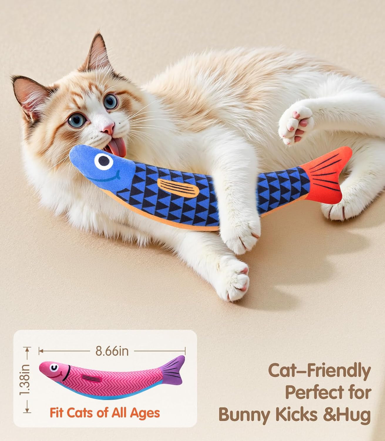 Fish-shaped cat kicker toy for play and enrichment
